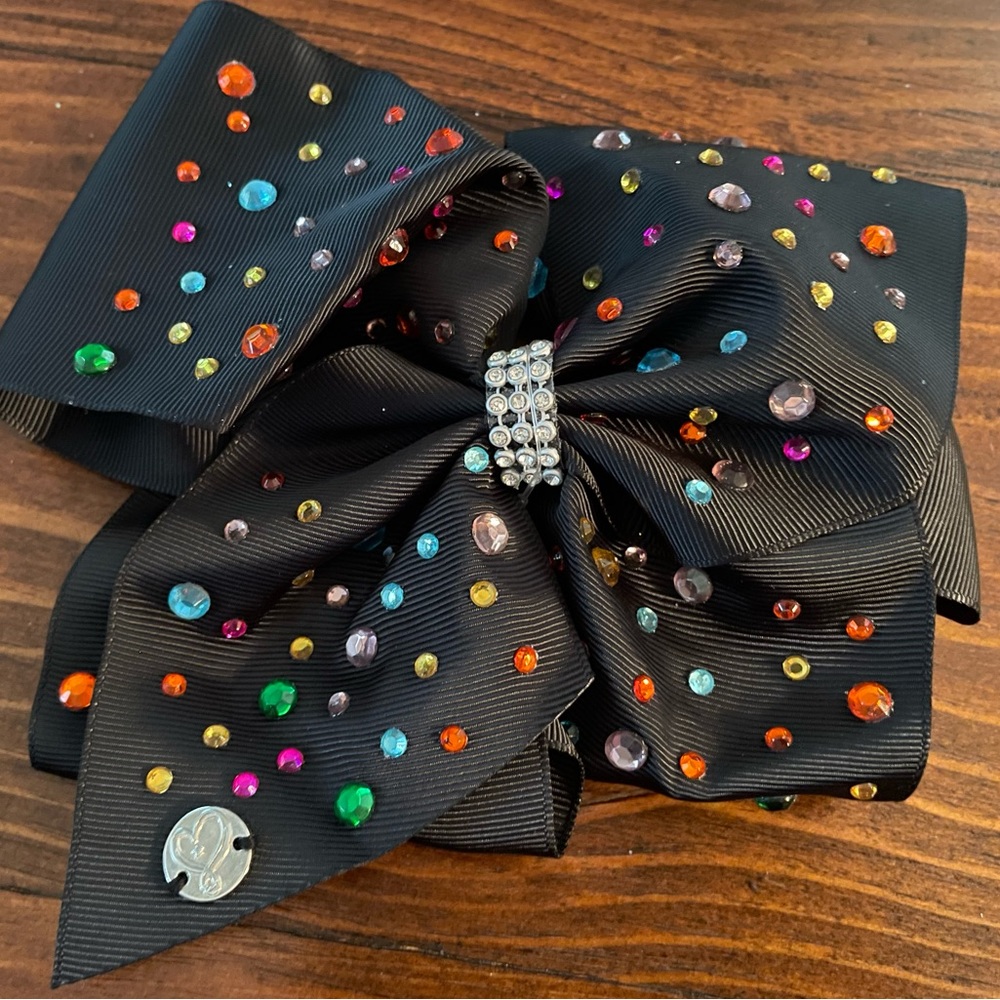 Jojo Siwa signature collection Black Multi Color Rhinestone Bow hair clip.